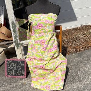 Vintage Lilly Pulitzer Floral Strapless Dress - Pink and Green